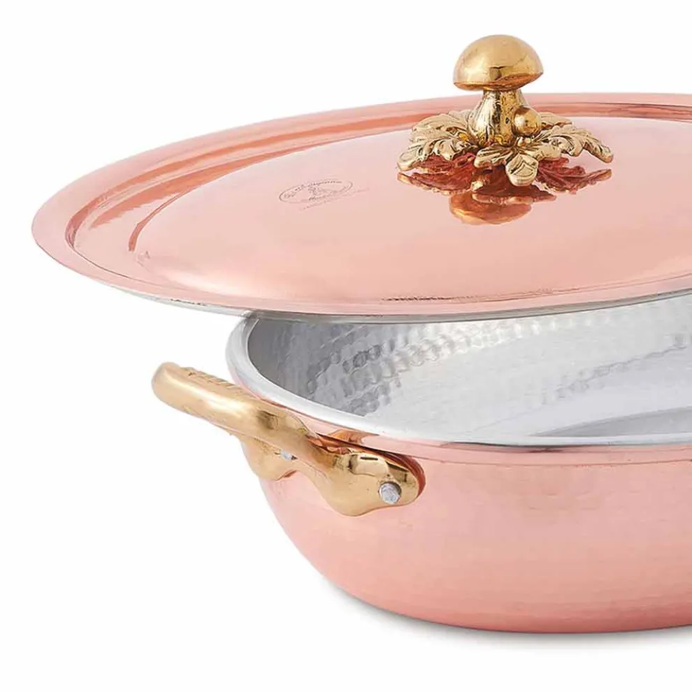 Handverzinntes Kupfer Oval Design Pfanne mit Deckel 27x20 cm - Mariachiara