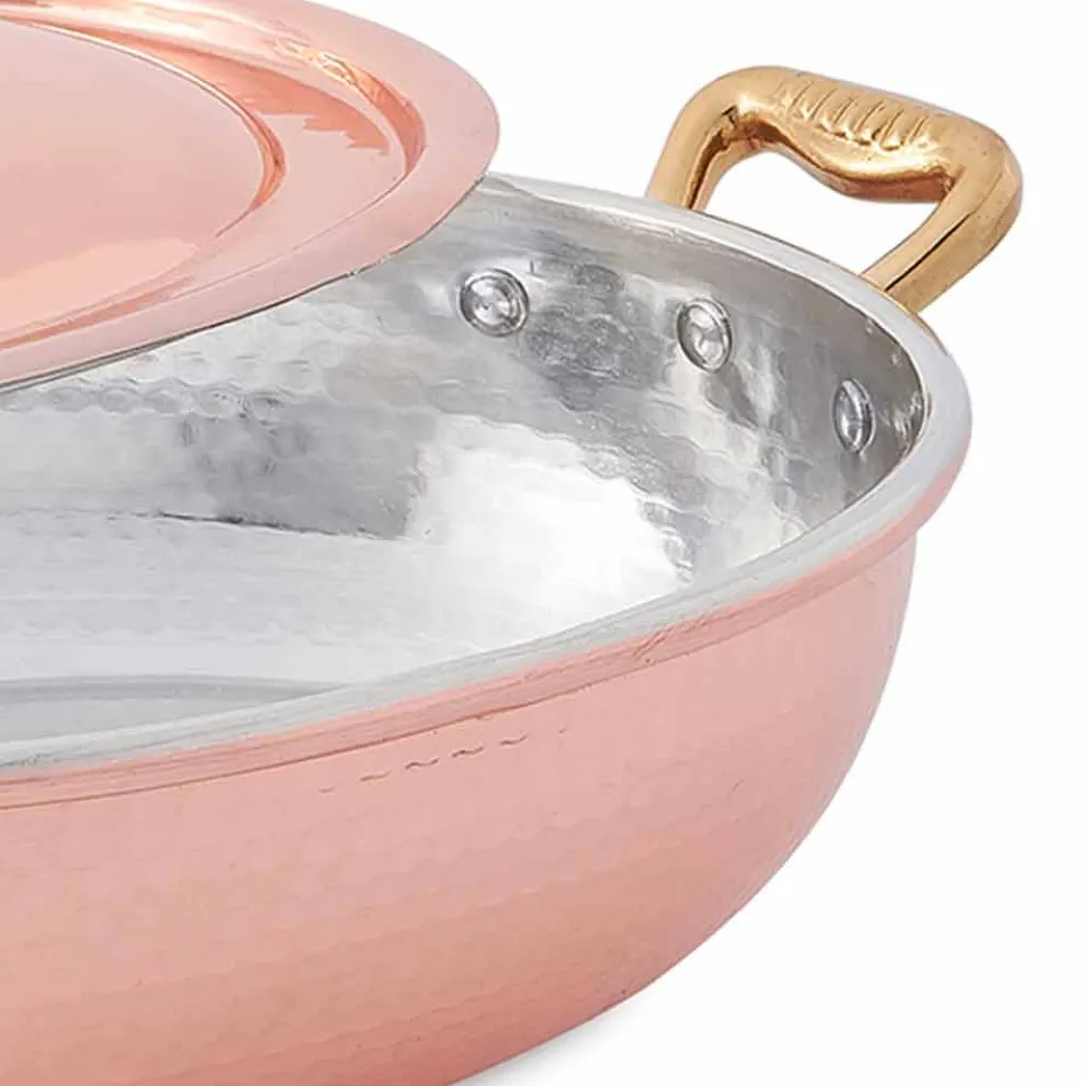 Handverzinntes Kupfer Oval Design Pfanne mit Deckel 27x20 cm - Mariachiara