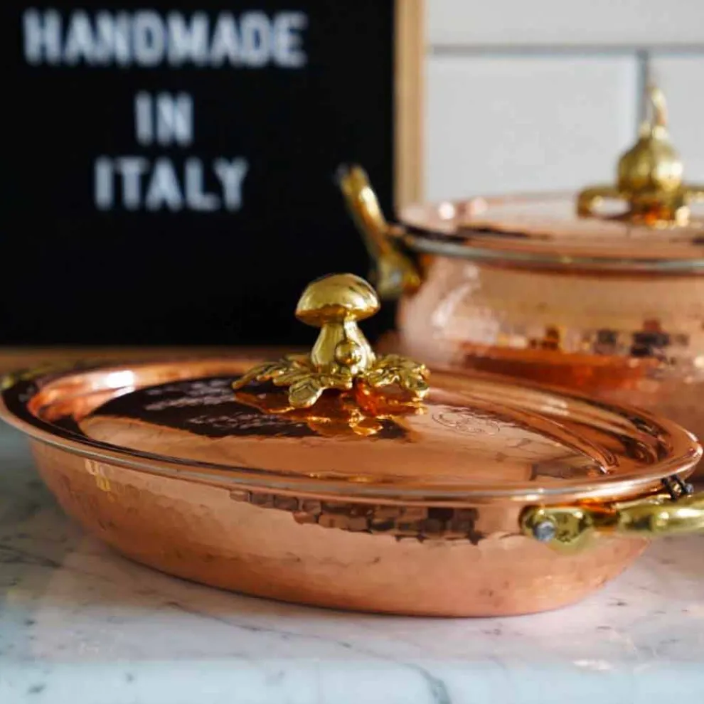Handverzinntes Kupfer Oval Design Pfanne mit Deckel 27x20 cm - Mariachiara