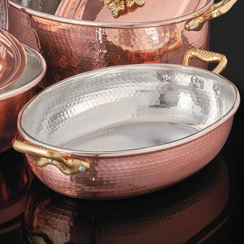 Handverzinntes Kupfer Oval Design Pfanne mit Deckel 27x20 cm - Mariachiara