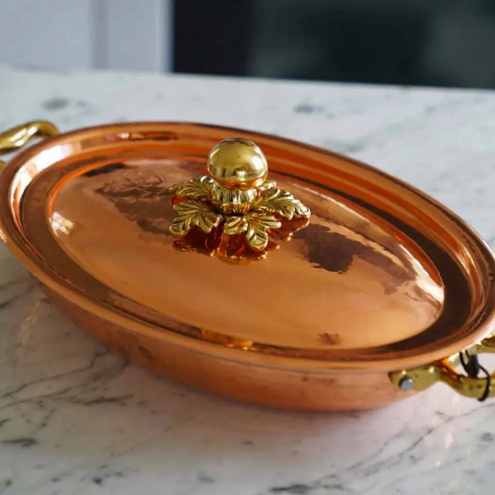 Handverzinntes Kupfer Oval Design Pfanne mit Deckel 27x20 cm - Mariachiara