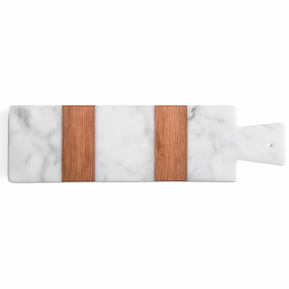 Weißer Carrara Marmor und Holz Made in Italy Design Schneidebrett - Evea