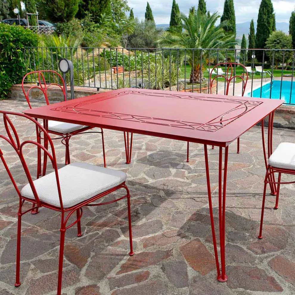 Gartentisch, handgefertigt, aus lackiertem Eisen Made in Italy - Zagato