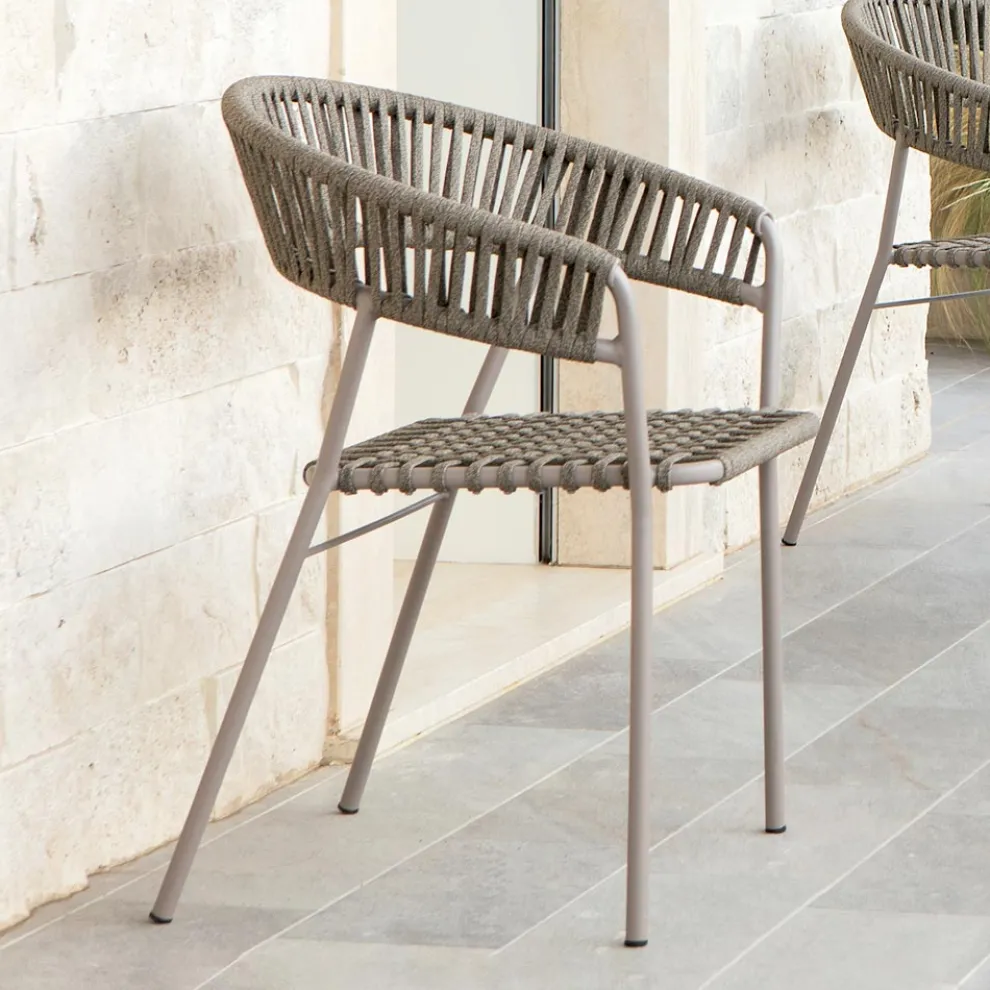 Stapelbarer Gartensessel aus Stahl und Seil Made in Italy 2 Stück - Ragnar