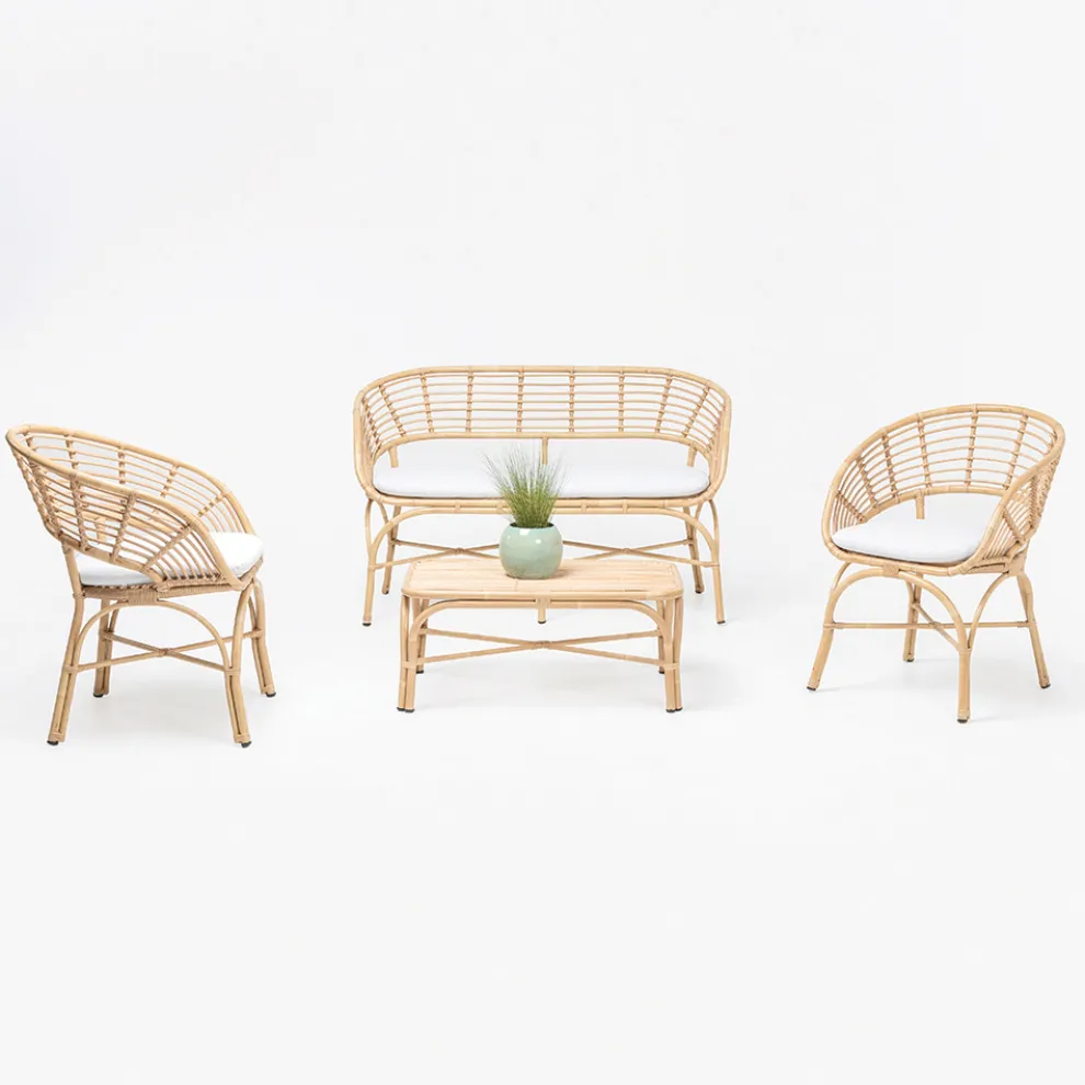 Gartensofa aus Aluminium- und Polyrattan-Geflecht und Kissen - Ellide