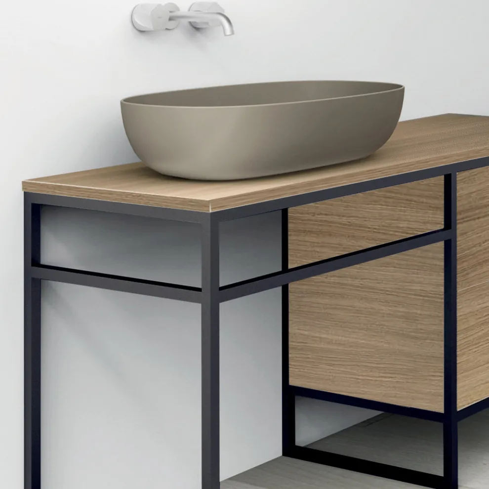 Zusammensetzung 3 Badezimmermöbel aus Metall und Ecolegno Luxury Oak - Cizco