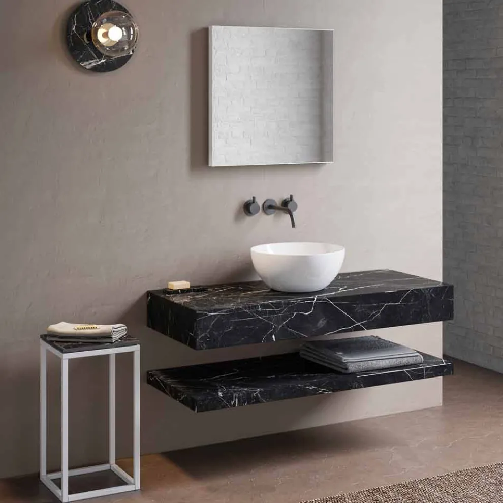 Zusammensetzung 3 Hängende Badezimmermöbel aus Feinsteinzeug Made in Italy - Ramina