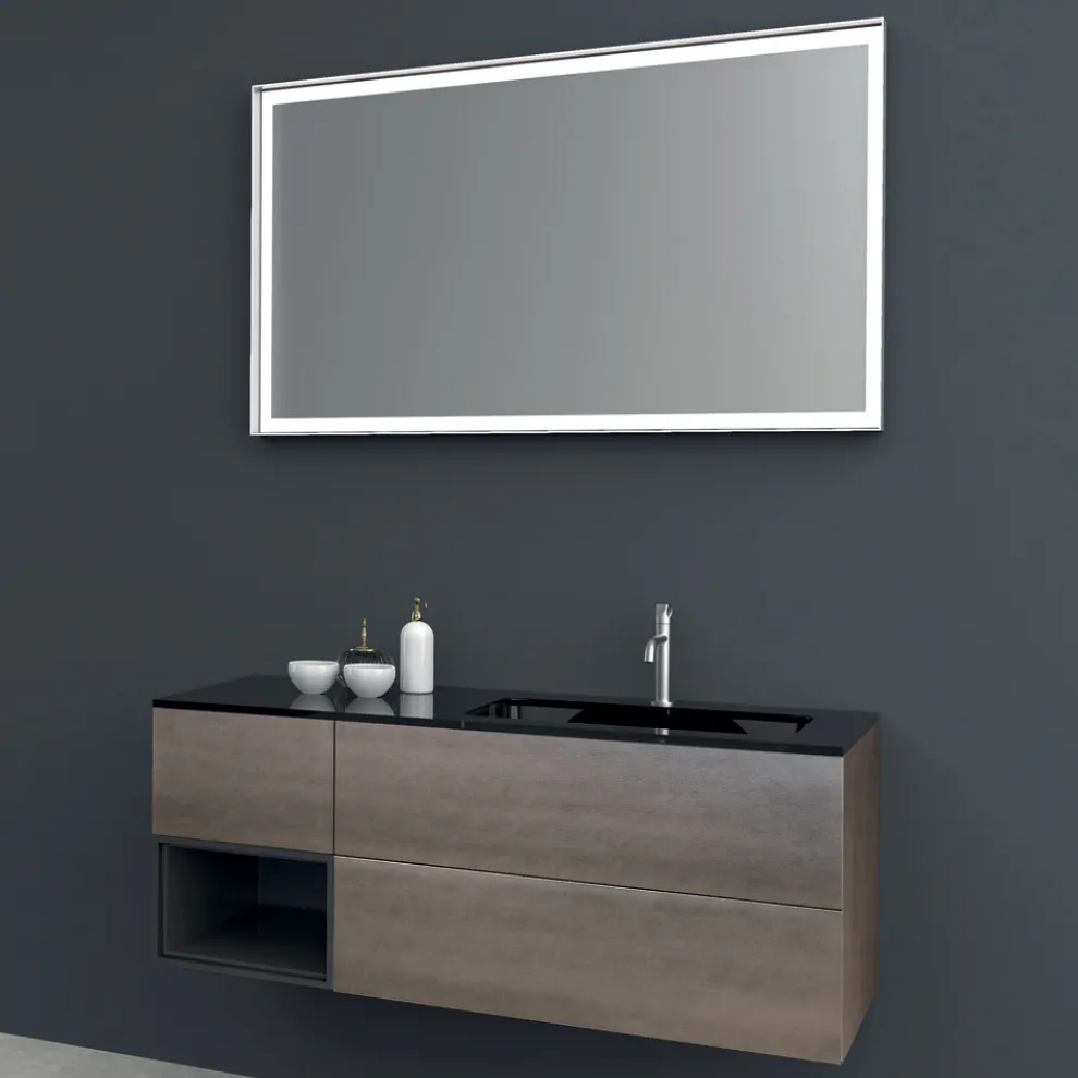 Zusammensetzung 2 Hängende Badezimmermöbel aus Mdf Platin lackiert 120 cm - Renga