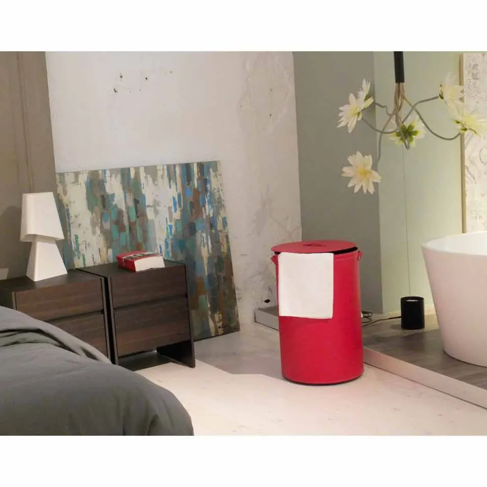 Zylindrischer Wäschekorb aus regeneriertem handgefertigtem Leder Roby